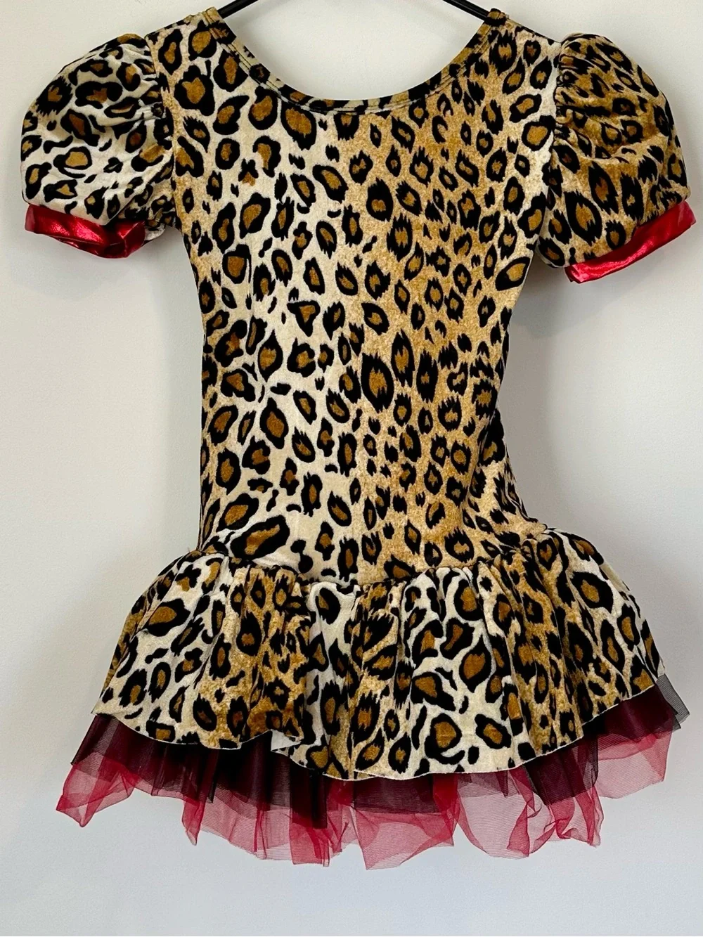 NWT Leopard Print Dance Costume Dress with Red Accents - Size: SC
